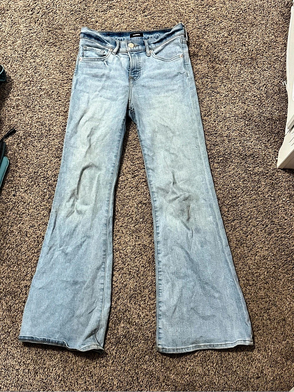 Express Women's mid rise bootcut/70s flare Jeans in Blue